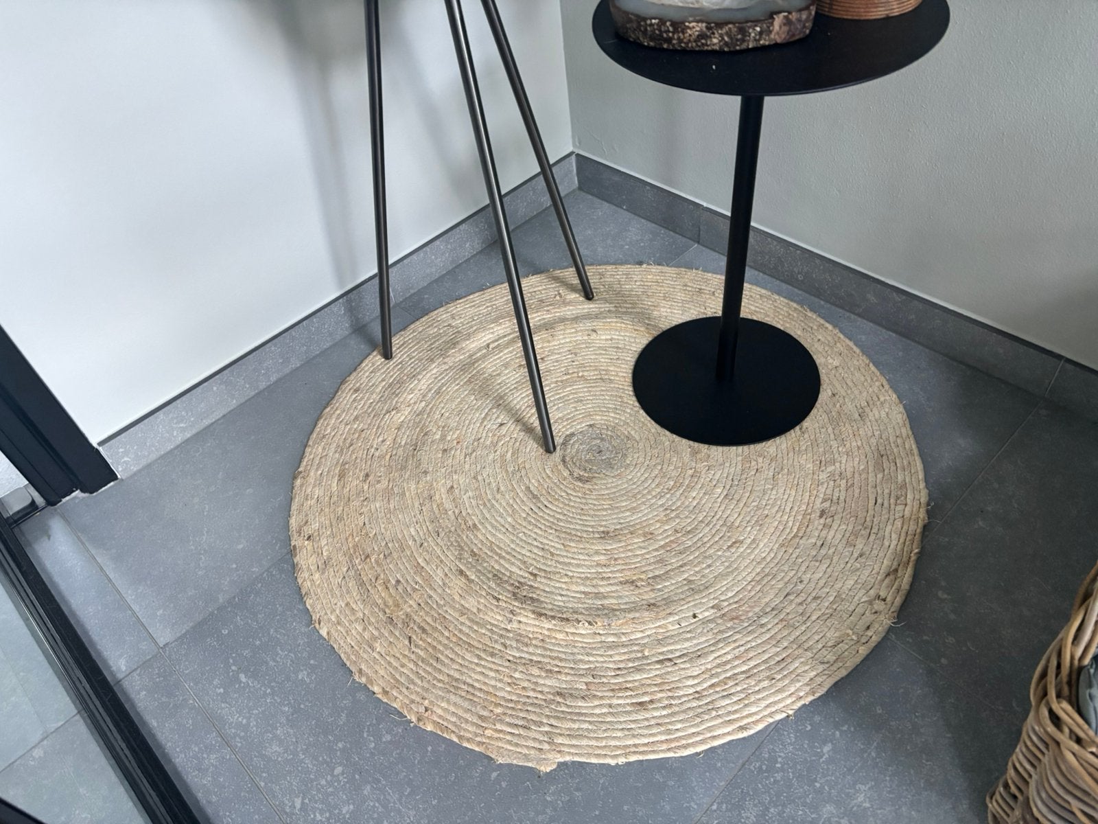 Leuk rotan rond vloerkleed, Huis en Inrichting, Stoffering | Tapijten en Kleden, Ophalen of Verzenden, Zo goed als nieuw, Rond