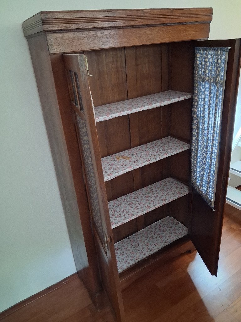 Wandkast eiken/eiken-/grootmoeders stijl, Glas, Ophalen of Verzenden, Minder dan 150 cm, Minder dan 100 cm