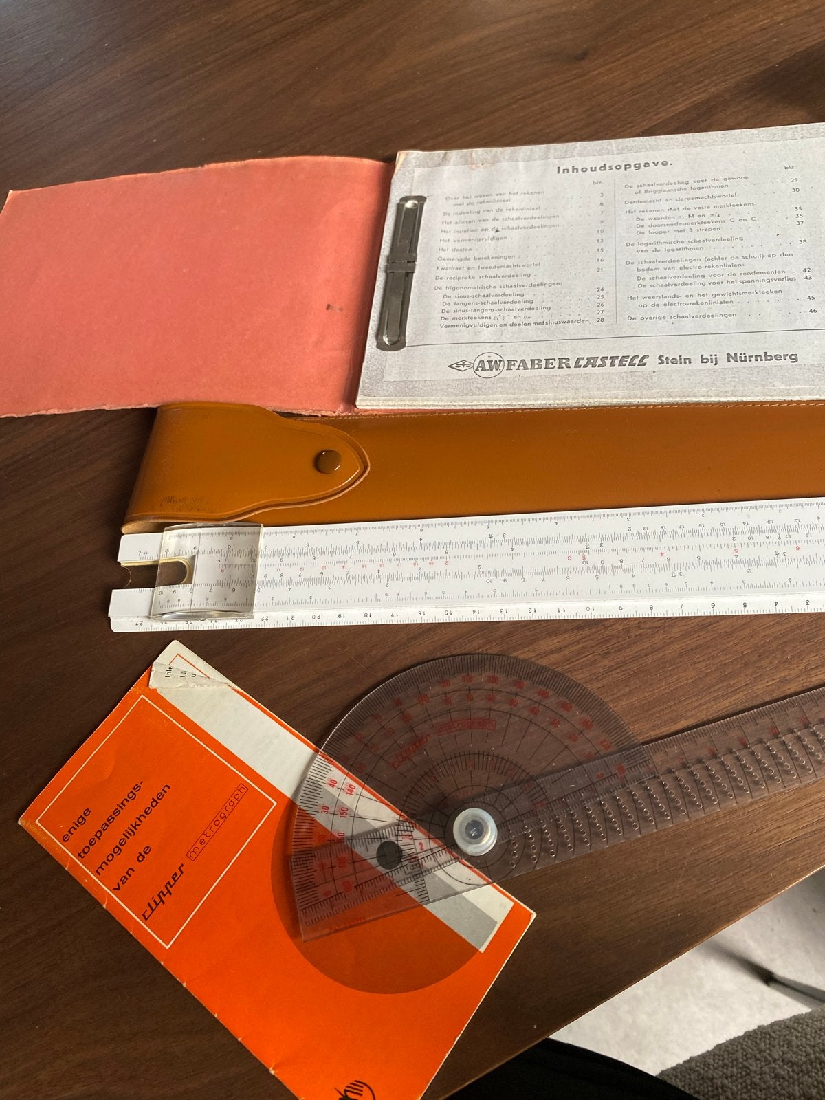 Vintage Tekenliniaal en Gradenboog Set - Faber-Castell, Doe-het-zelf en Verbouw, Tekentafels, Ophalen of Verzenden, Gebruikt