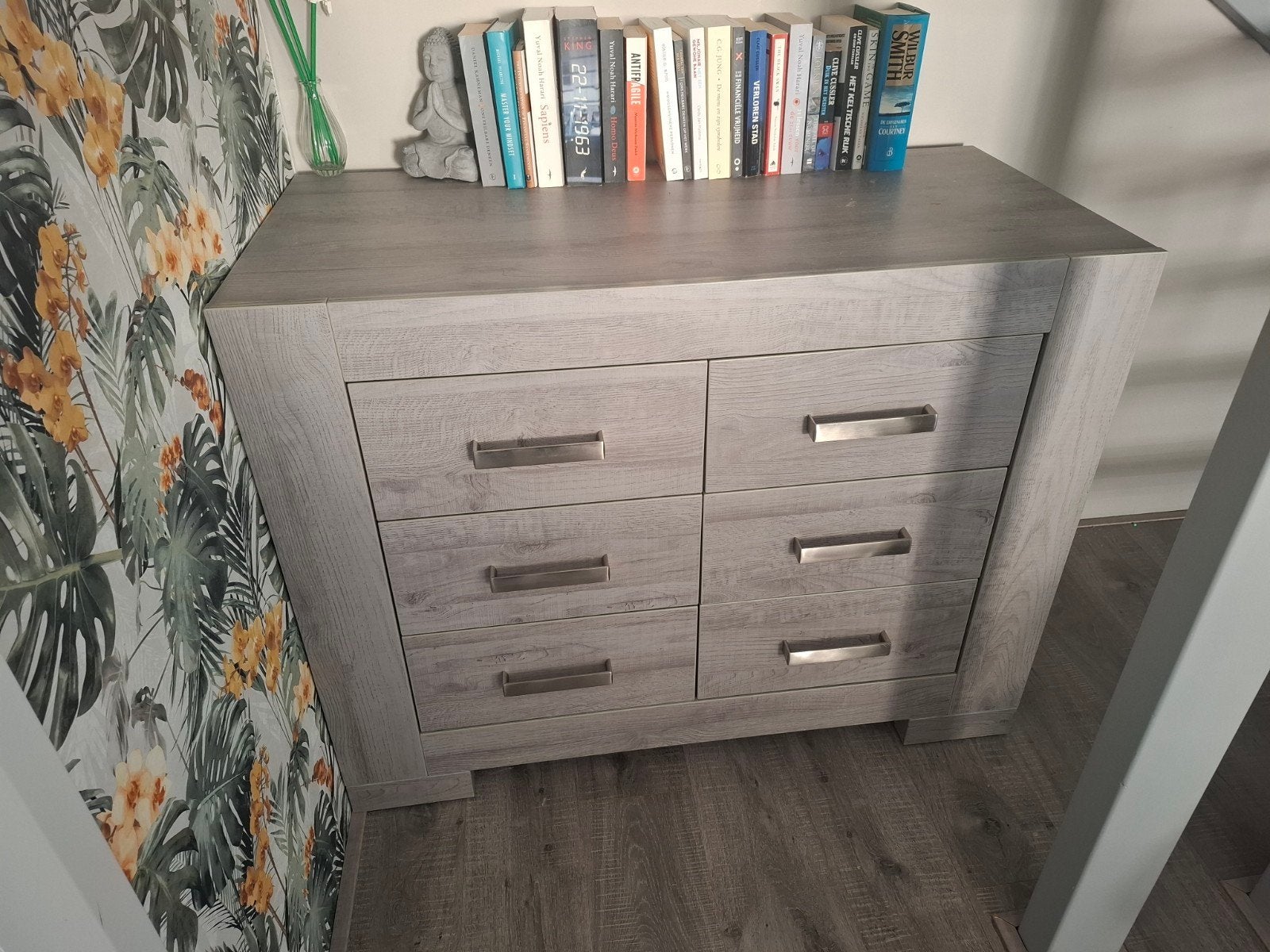 Commode grijs-bruin (115x55x90) met lichte beschadiging, Ophalen, Gebruikt, 100 tot 150 cm, 5 laden of meer