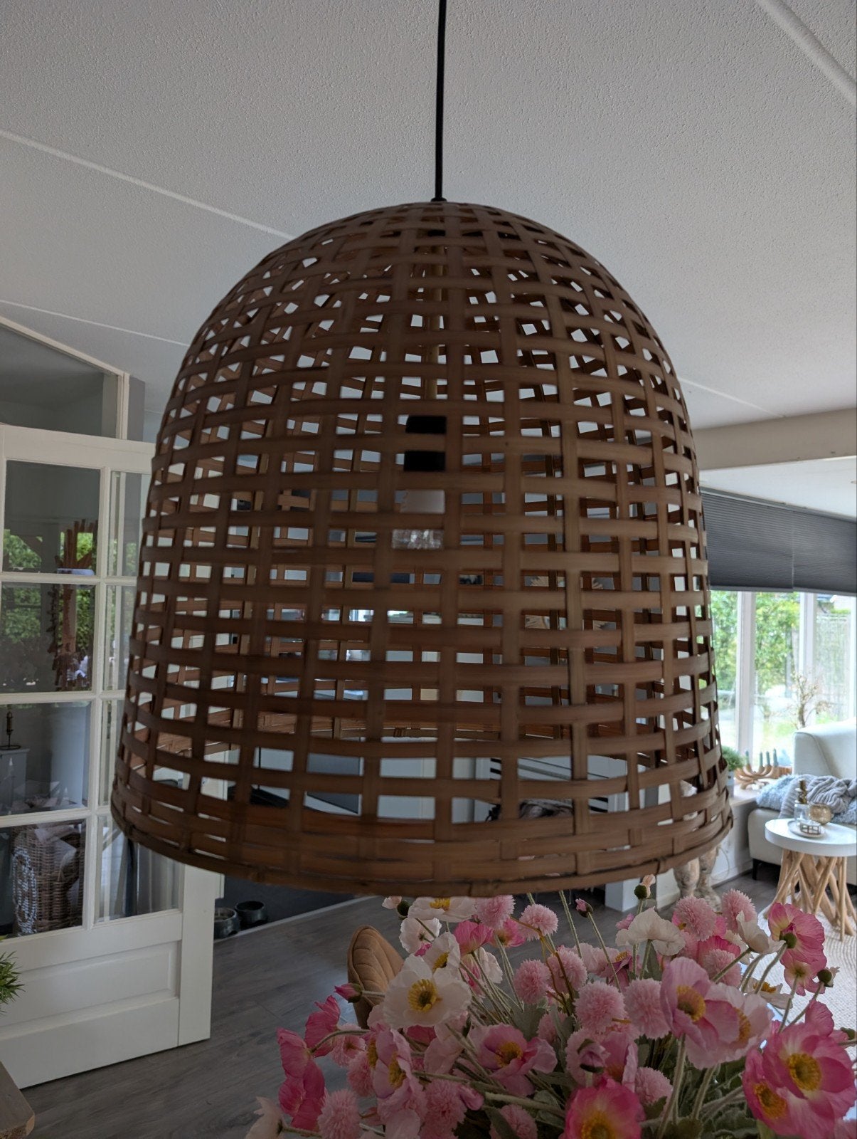 Gevlochten bamboe hanglamp - Boheemse stijl, Ophalen, Gebruikt, Natuurlijk materiaal, E27 (groot)