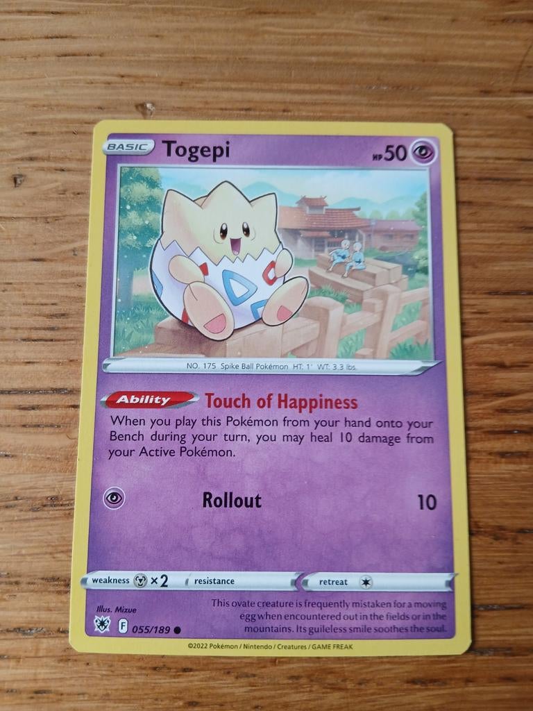 Togepi Pokémon Kaart - Basic, HP 50, 055/189, Ophalen of Verzenden, Zo goed als nieuw, Losse kaart