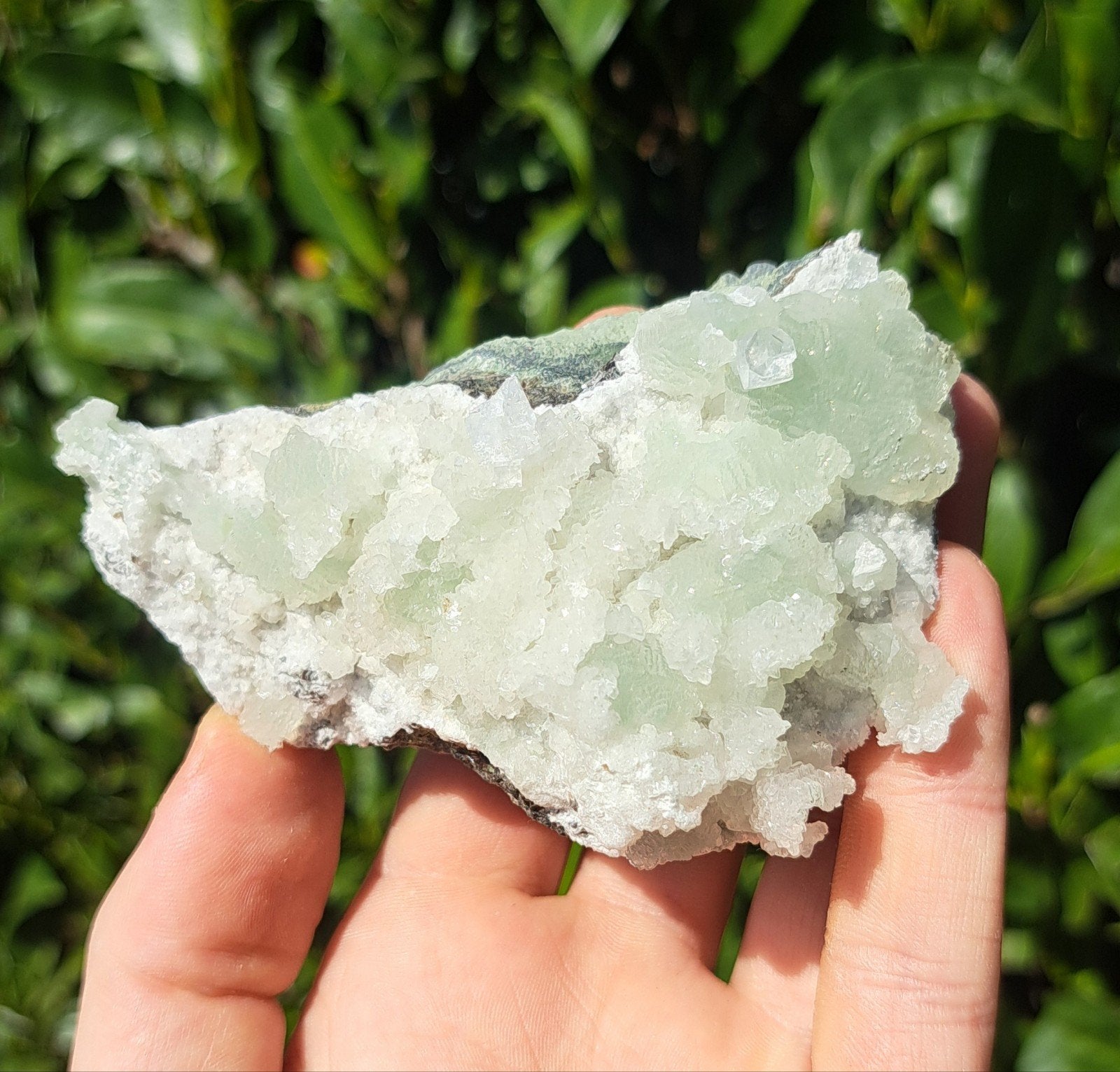 Zeldzame Groene Apofyliet cluster met Prehniet edelsteen, Ophalen of Verzenden