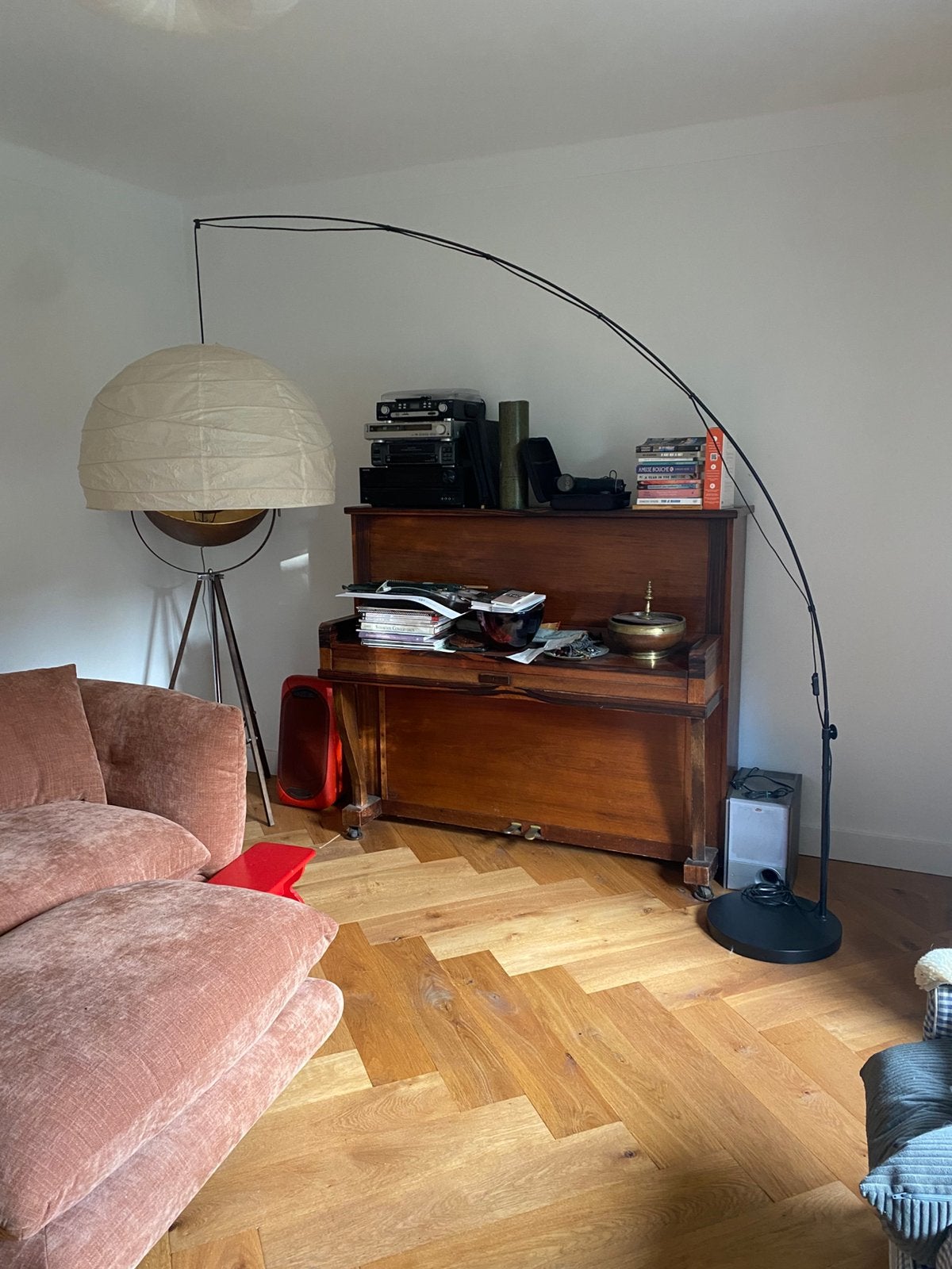 Staande lamp - vishengel, Huis en Inrichting, Ophalen, Gebruikt, E27 (groot), Spaarlamp