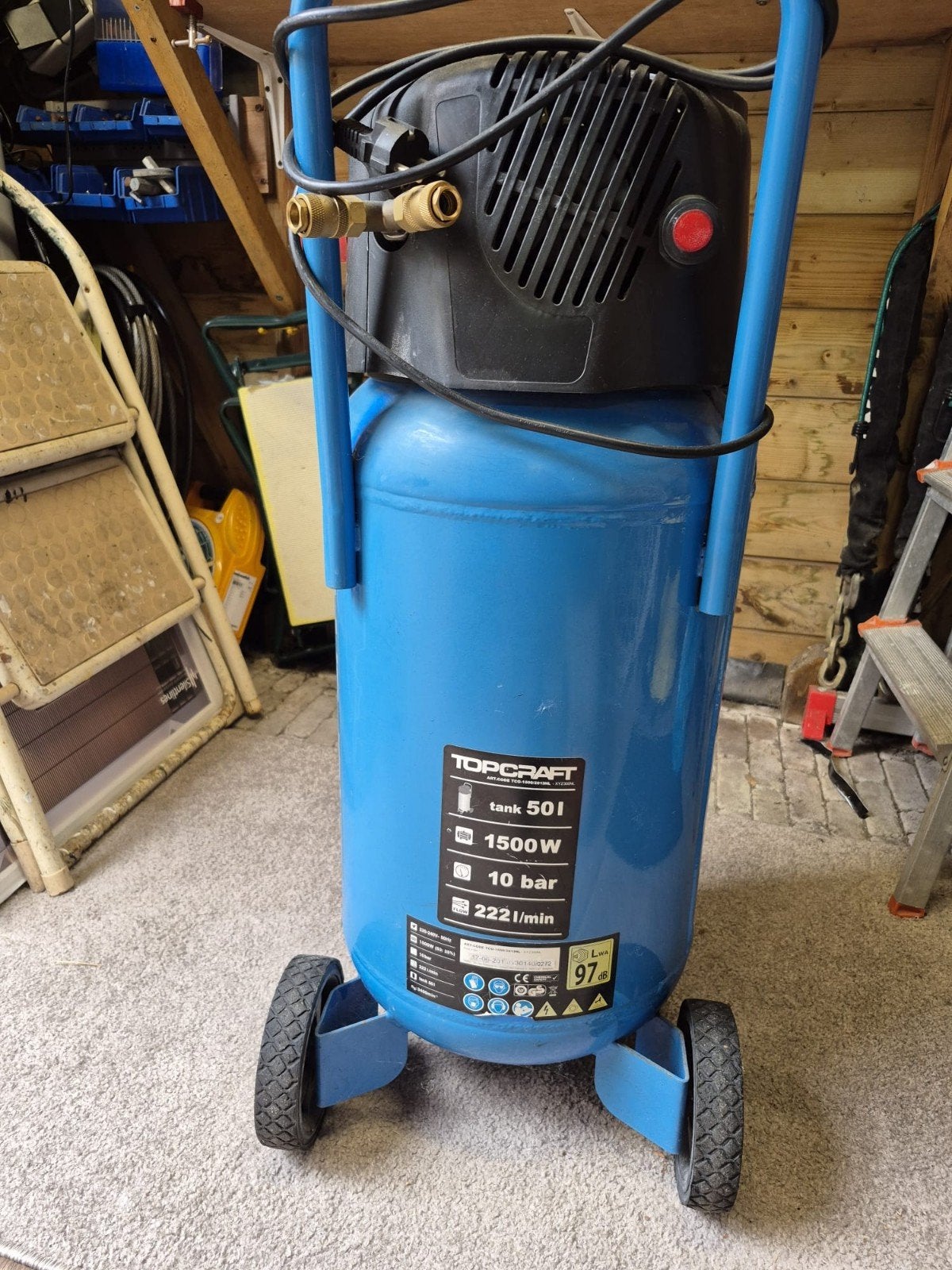 Topcraft Compressor 50L - 10 bar, 222 l/min, Olievrij, Ophalen of Verzenden