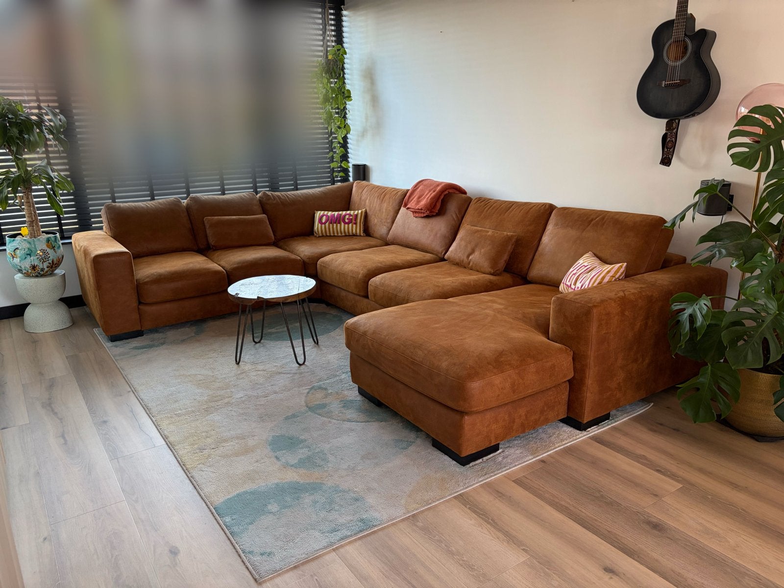 Trendhopper Bank Lodi - Microbull Hoekbank - Cognac (4delig), Ophalen, Zo goed als nieuw, Leer, Modern, Warm, Industrieel, Tijdloos