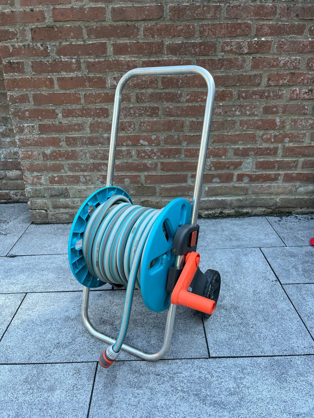 Gardena tuinslanghaspel + slang 20m, Ophalen of Verzenden, Gebruikt, Tuinslanghaspel