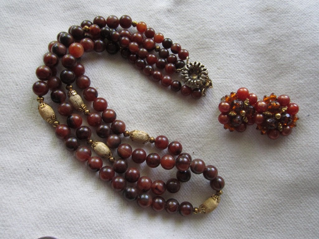 15.Schitterende oude ketting+clipoorbellen, 50 cmm, Sieraden, Tassen en Uiterlijk, Antieke sieraden, Ophalen, Overige materialen