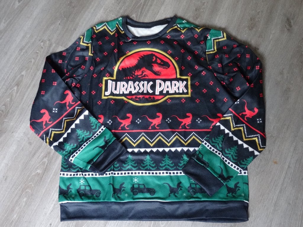 Jurassic Park Kerst trui XL, Ophalen, Nieuw, Maat 56/58 (XL), Zwart