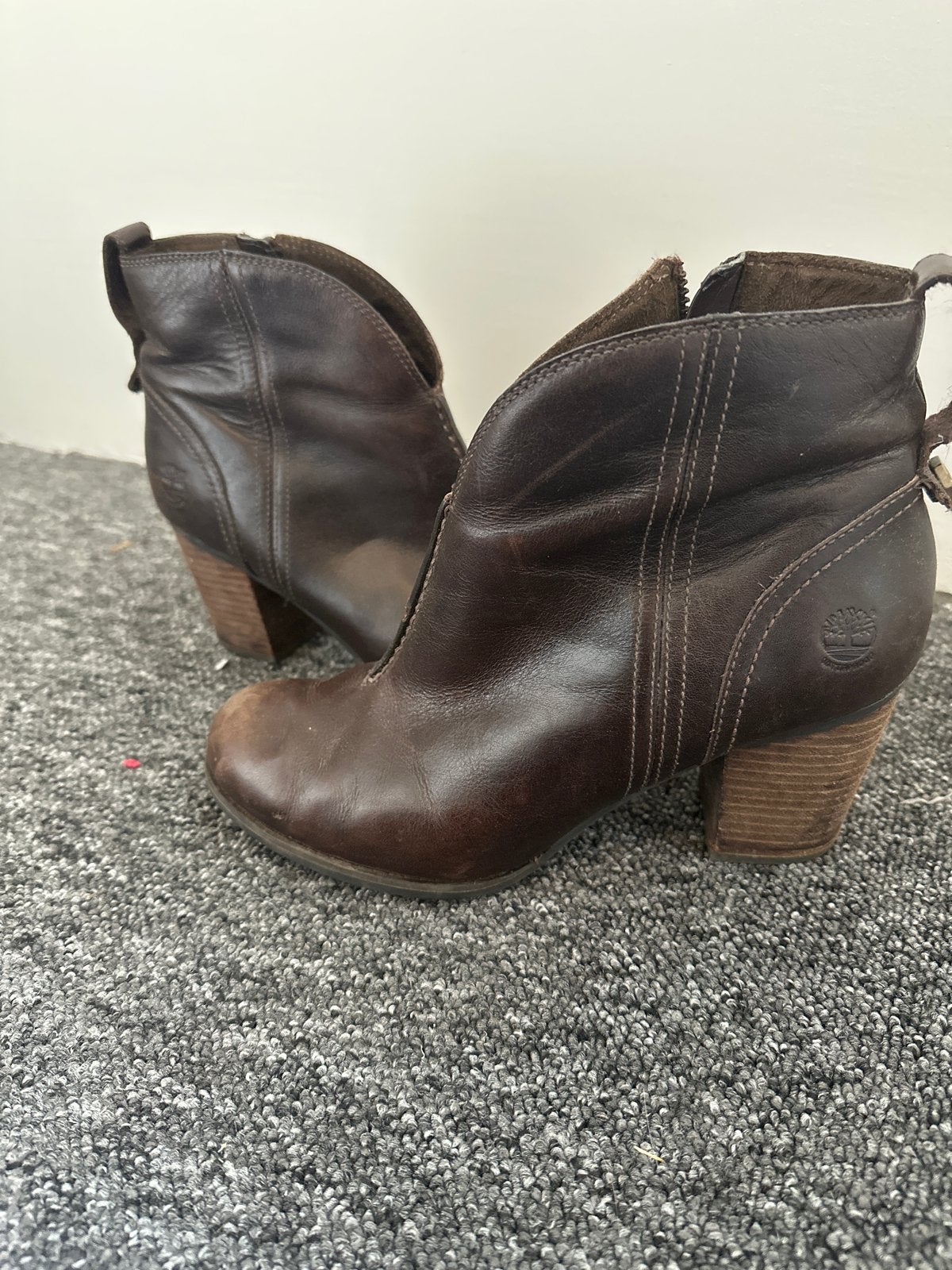 Timberland Enkellaarsjes - Bruin Leer, Ophalen of Verzenden, Gedragen, Bruin, Lage of Enkellaarzen