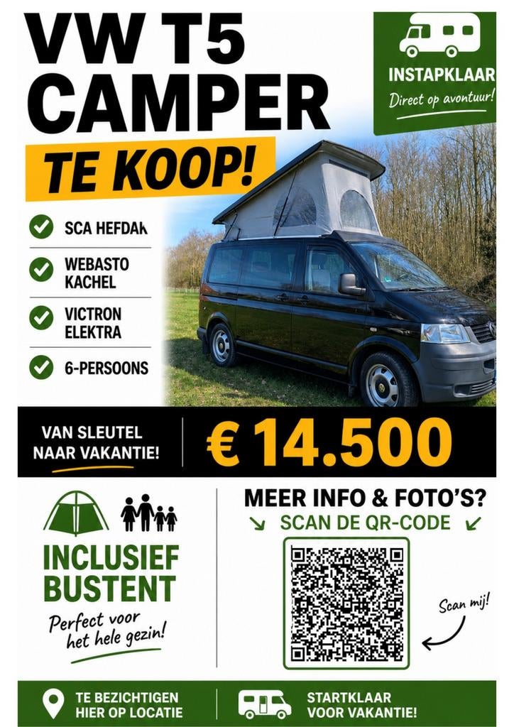 VW T5 Camper SCA Hefdak Webasto Victron 6p Instapklaar, Caravans en Kamperen, Campers, Volkswagen, Elektrische ramen, Airbags