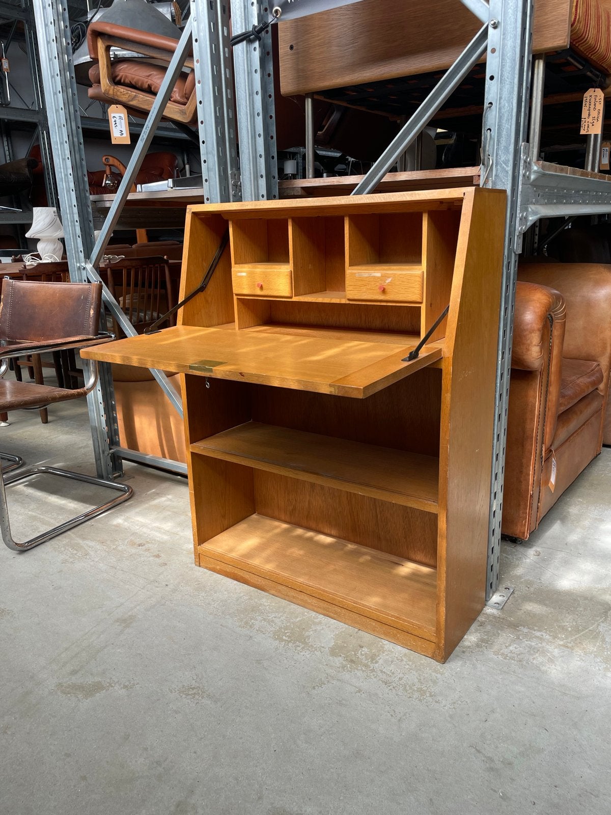 Vintage Houten Secretaire met Boekenkast wandkast 1960, Ophalen, R, Gebruikt, A