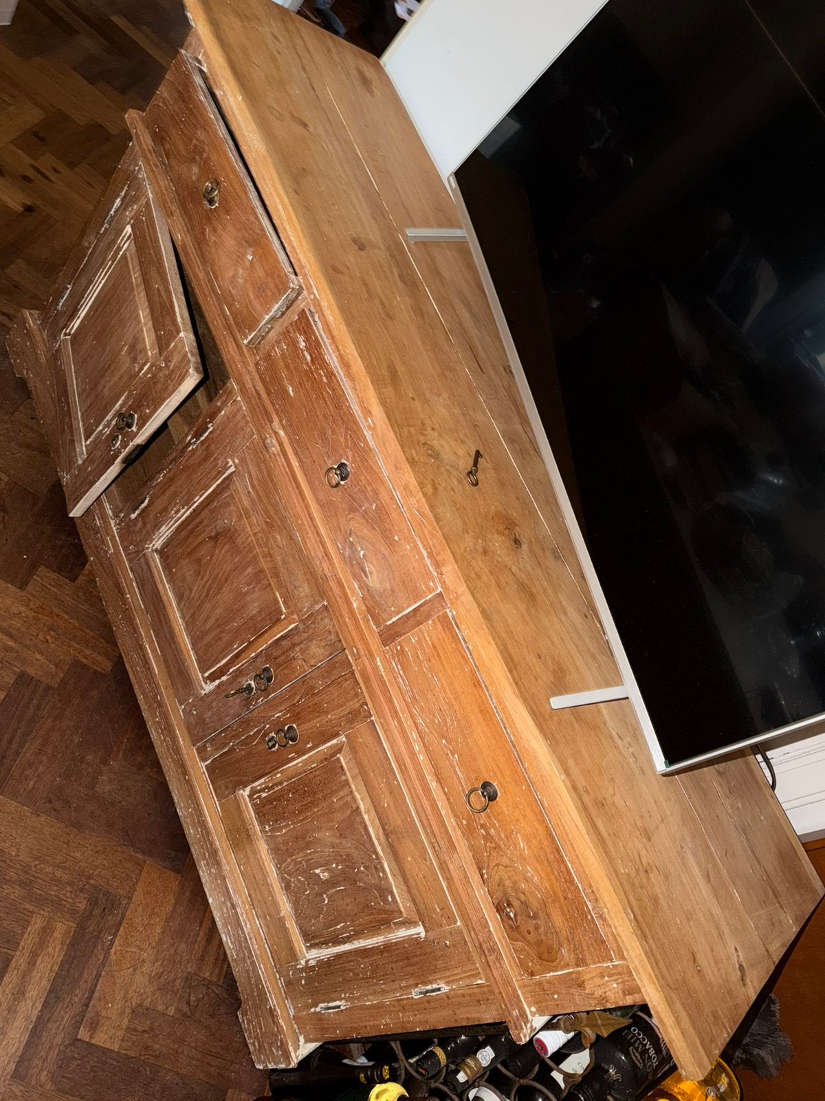 Oud teakhouten dressoir tv kast, Ophalen, Gebruikt, Met deur(en), 150 tot 200 cm