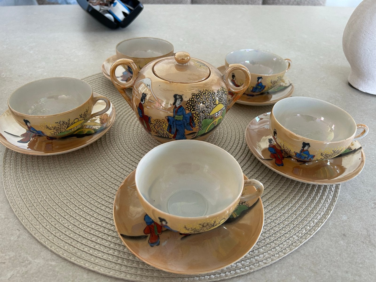 Vintage Japans Satsuma theeservies met Geisha decor, Ophalen of Verzenden