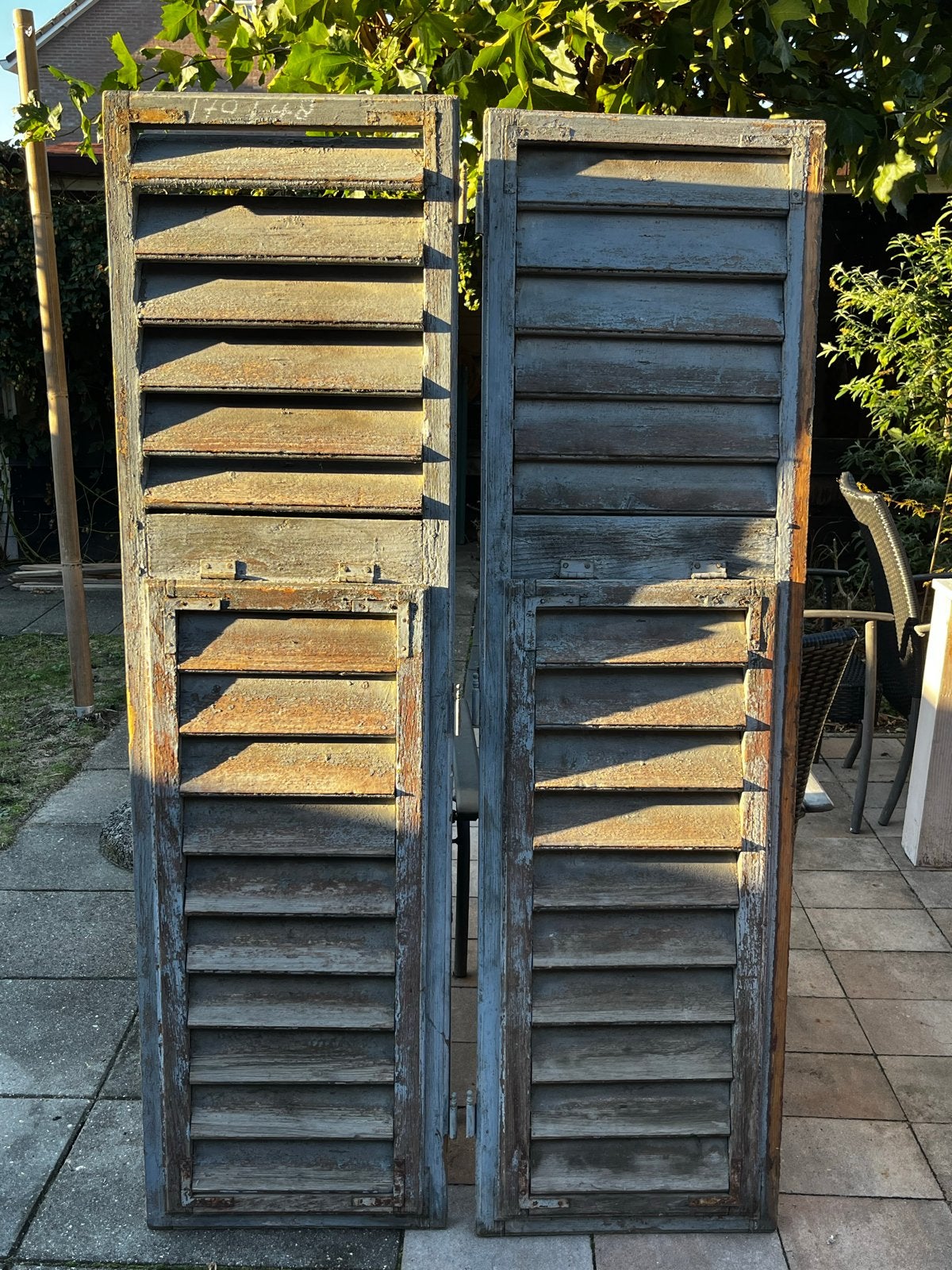 Diverse maten brocante houten shutters - set van 8, Ophalen, Gebruikt, Minder dan 75 cm, Overige typen