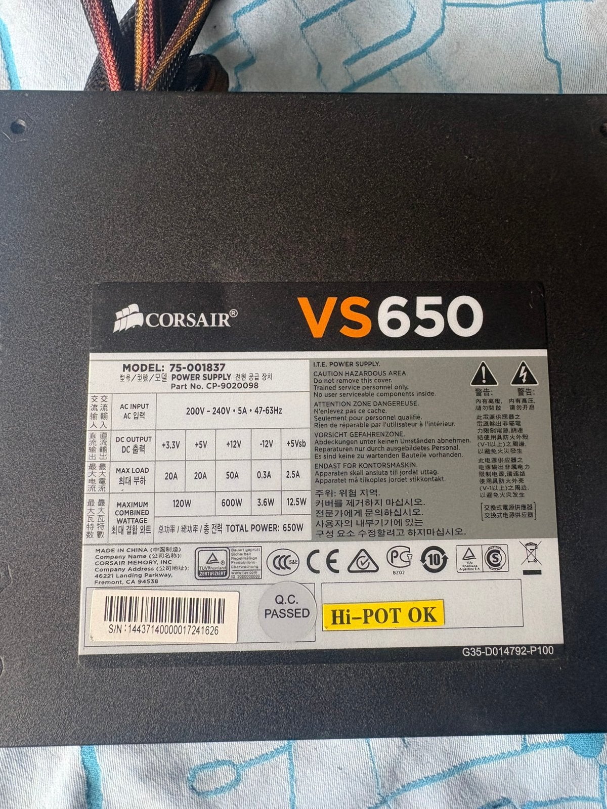 Corsair vs650 650 watt, Computers en Software, Ophalen of Verzenden, Gebruikt