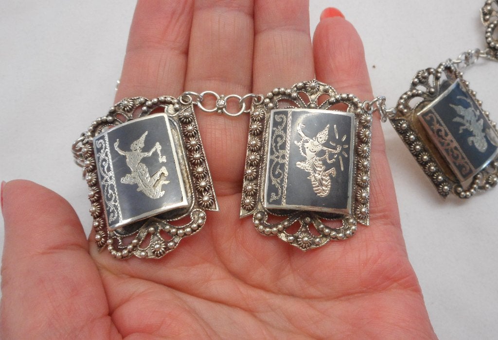 Zilveren zeldzaam antiek collier siam nr.2216, Verzenden, Zilver, Ketting