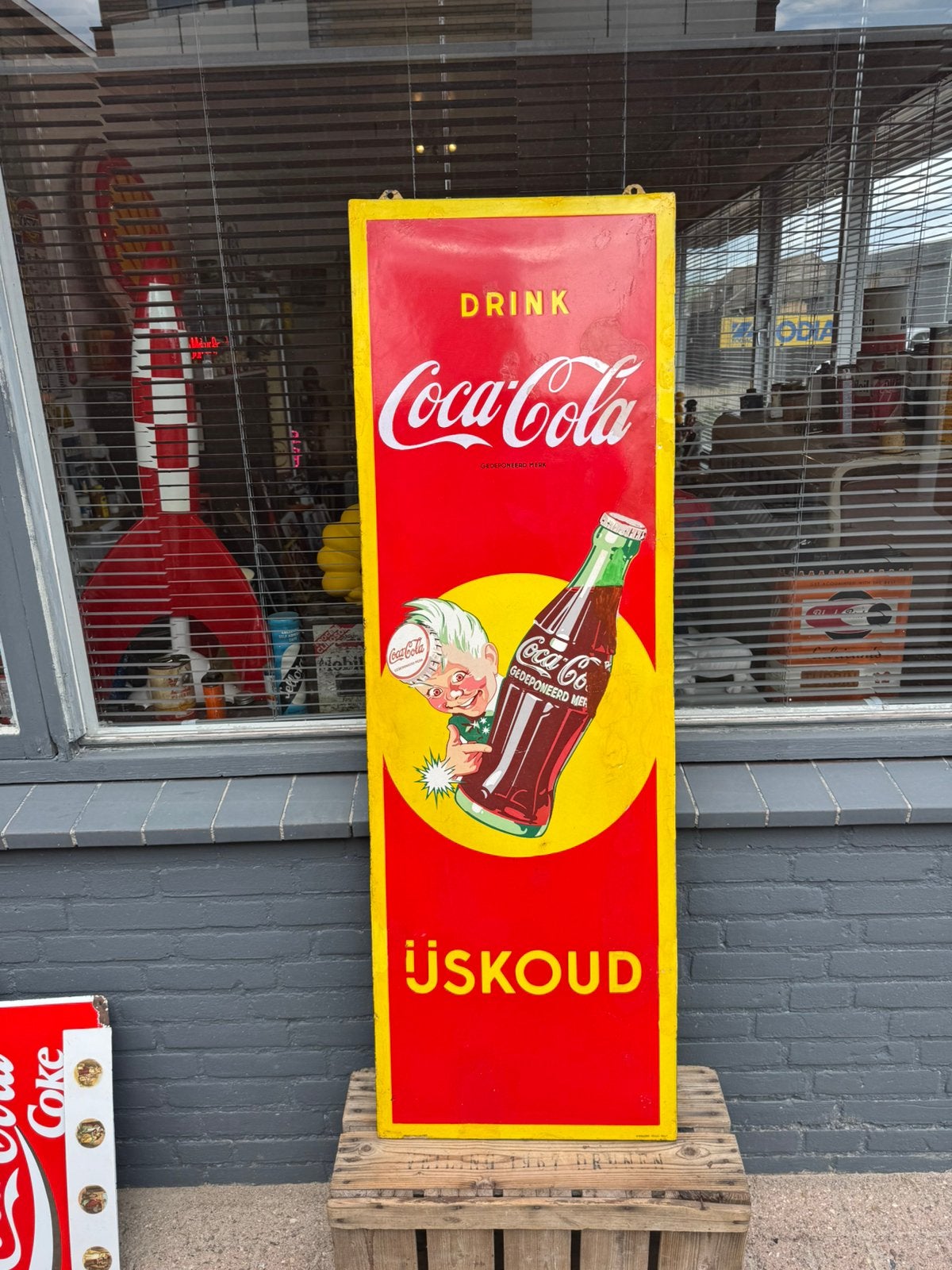 Oud Coca Cola emaille reclamebord, Ophalen, Reclamebord, Gebruikt, .