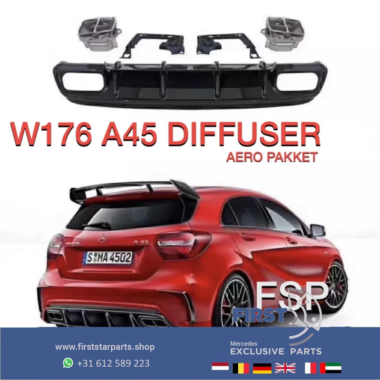 W176 FACELIFT A45 AMG DIFFUSER Mercedes A Klasse 2012-2018 B, Gebruikt, -, Ophalen of Verzenden, -