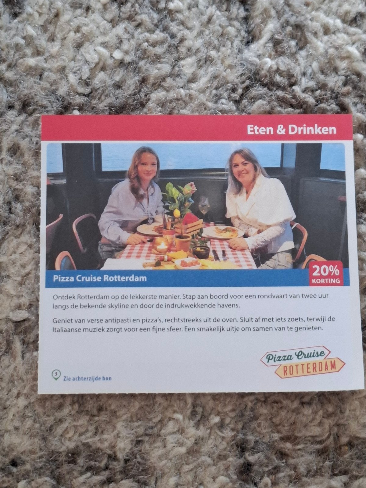 Pizza Cruise Rotterdam 20% korting, Tickets en Kaartjes, Drie personen of meer, Kortingsbon, Overige typen