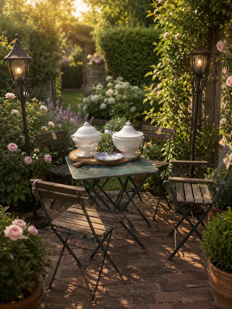 Antieke bistro set met 4 stoelen, Ophalen of Verzenden