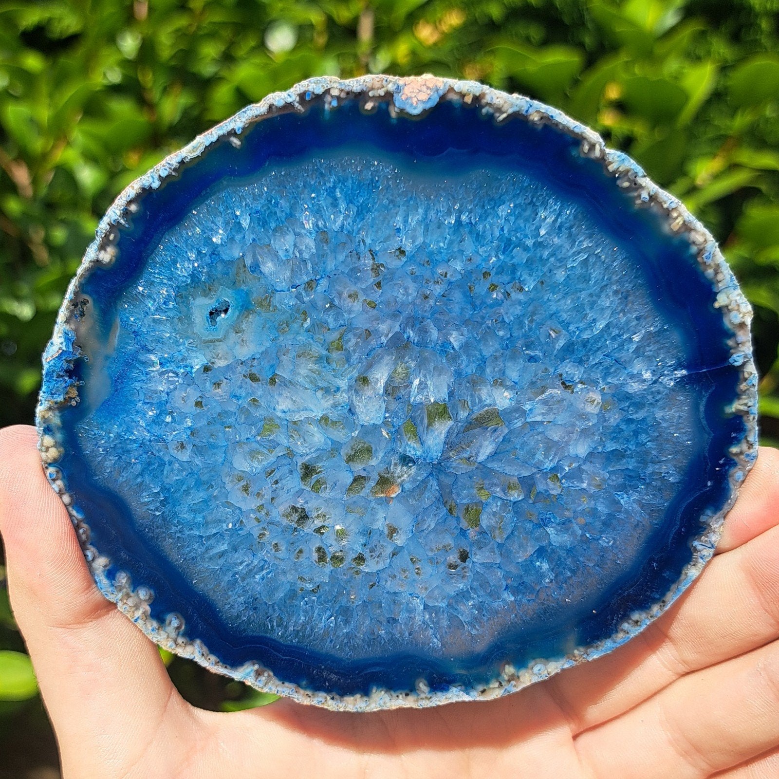 Grote Blauwe Agaatschijf edelsteen verzameling edelstenen, Ophalen of Verzenden