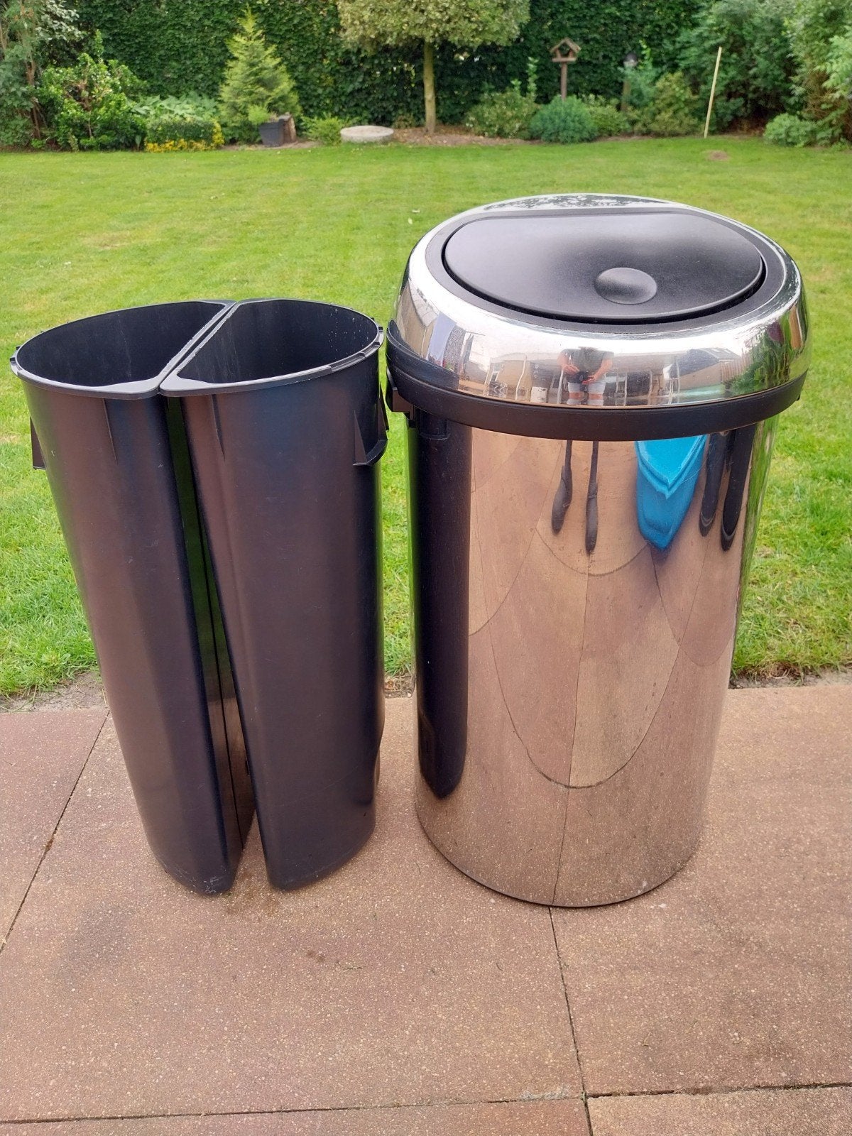 Brabantia RVS Prullenbak met Twee Afvalemmers - 74 cm, Huis en Inrichting, Woonaccessoires | Prullenbakken, Ophalen, Zo goed als nieuw