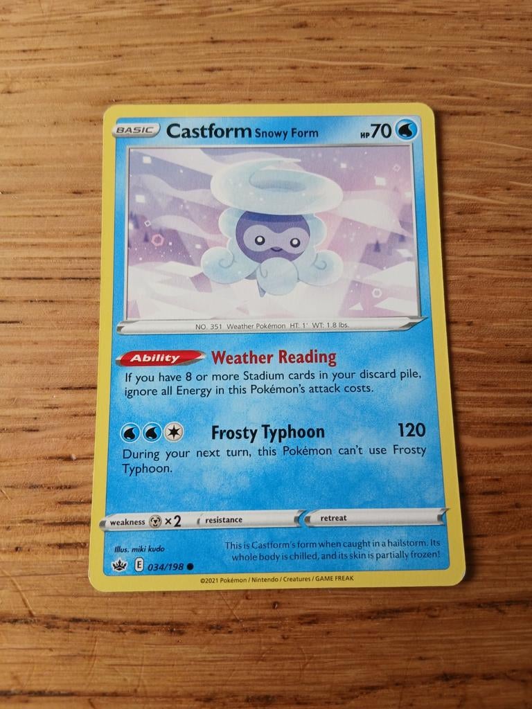 Castform Snowy Form Pokémon Kaart E 034/198, Ophalen of Verzenden, Zo goed als nieuw, Losse kaart