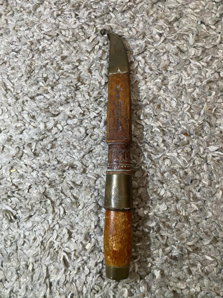 Vintage mes met leren schede - Handgemaakt, Verzenden