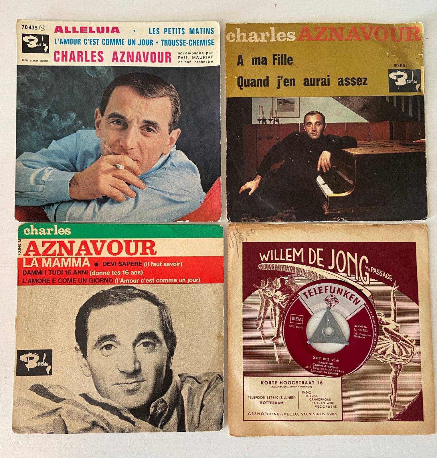 4 Charles Aznavour 45 toeren EP singles, Gebruikt, 7 inch, Ophalen of Verzenden, Pop