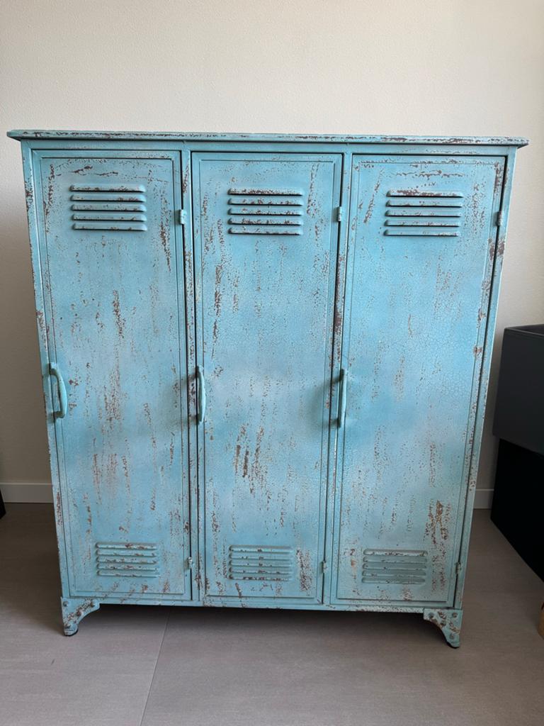 Vintage Industriële Locker Kast - Turquoise, Ophalen, Gebruikt
