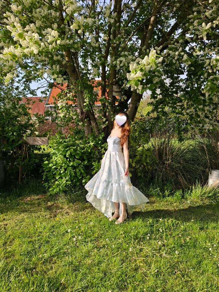Nissa Strapless Galajurk - Lichtblauw met bloemenprint, Maat 38/40 (M), Nissa, Galajurk, Blauw