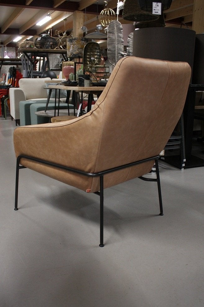 2 x luxe fauteuil Jolly Jess Design metaal leer naturel, Ophalen, Zo goed als nieuw, Leer, 50 tot 75 cm