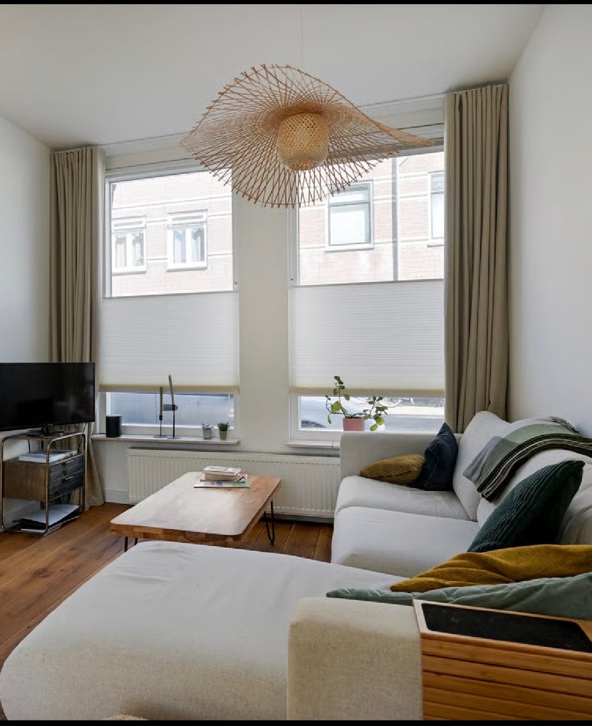 Veneta Wave Gordijnen Beige/Groen - 307x271cm, Huis en Inrichting, Ophalen, Gebruikt, Overige merken, Loodveter