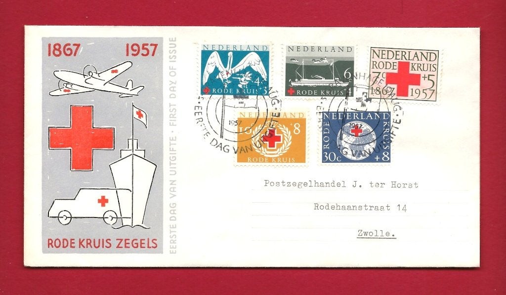 1957 Rode Kruis FDC E31 met open klep a1, Verzenden, Beschreven, Nederland