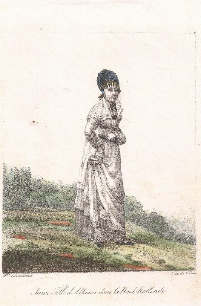 Jonge vrouw uit Alkmaar - Jeune Fille d'Alkmaer 1819 Lecomte, 1800 - 1899, Ophalen of Verzenden, Gravure, 14 cm