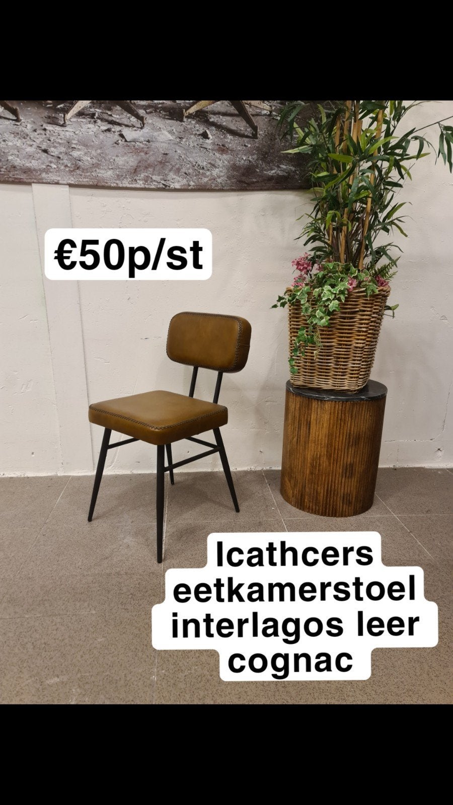 nieuwe icatchers eetkamerstoel interlagos leer cognac €50p/s, Ophalen, Bruin, ., Nieuw