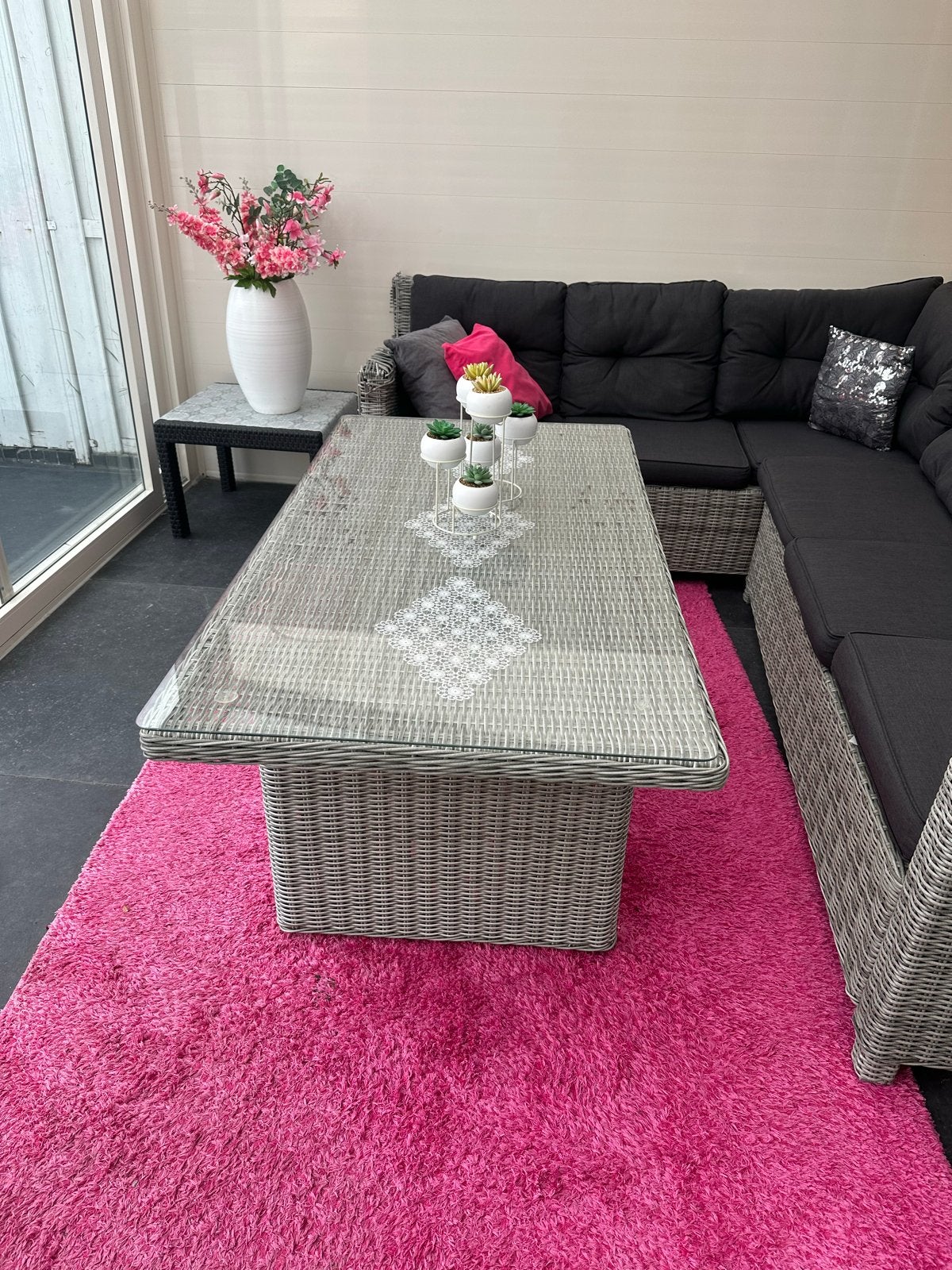 Luxe Bois le Duc Hoekbank met Tafel - Grijs Rotan, Ophalen, Hoekbank, 300 cm of meer, Riet of Rotan
