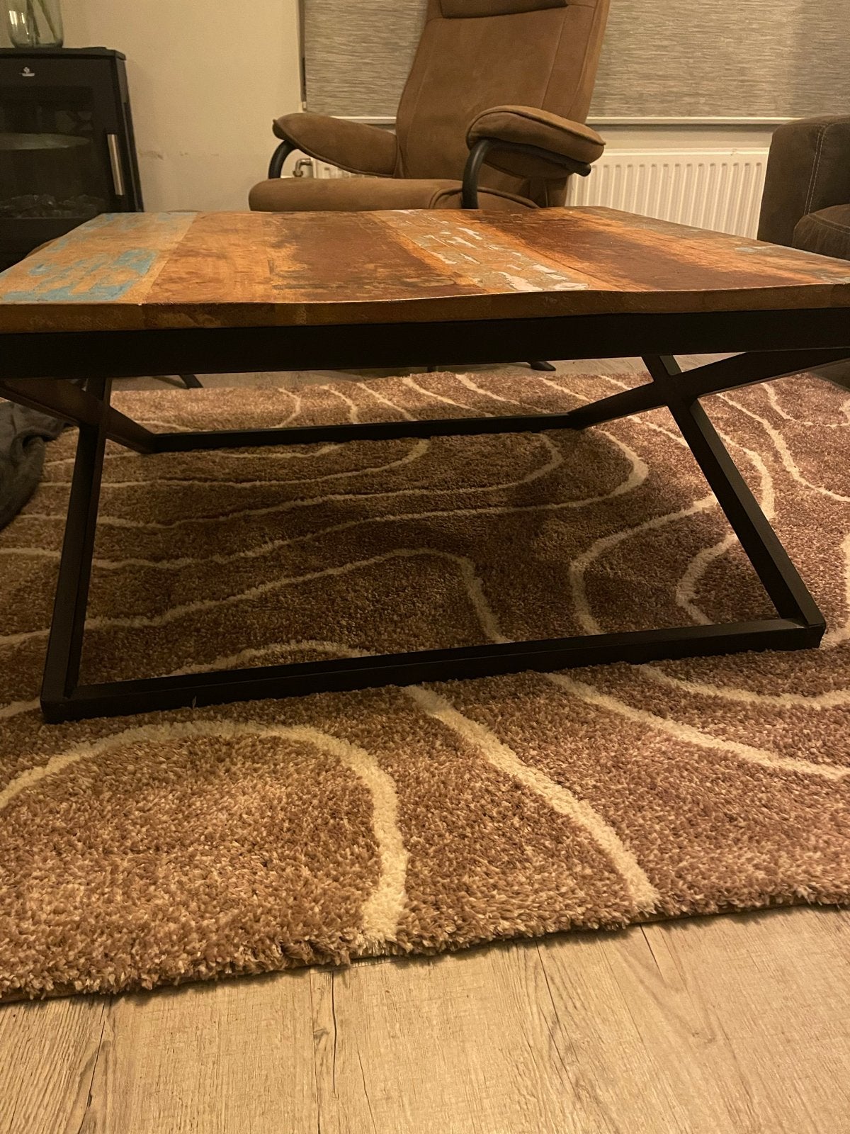 Stoere industriële salontafel 90x90 cm, Ophalen, Gebruikt, Vierkant, 50 tot 100 cm