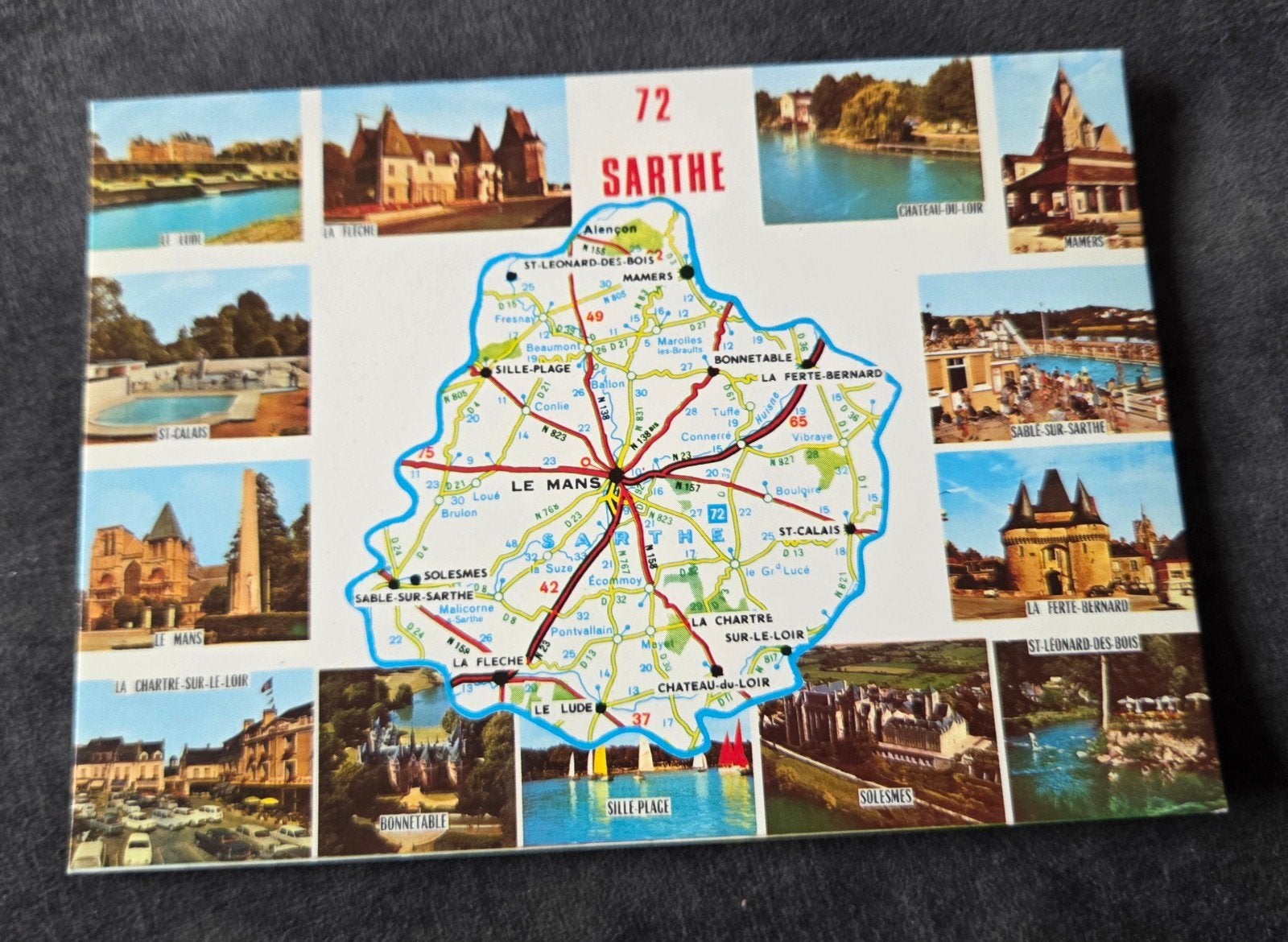 Oude Ansichtkaart Sarthe, Frankrijk - Regiokaart, Verzamelen, Verzenden, 1960 tot 1980, Ongelopen, Frankrijk