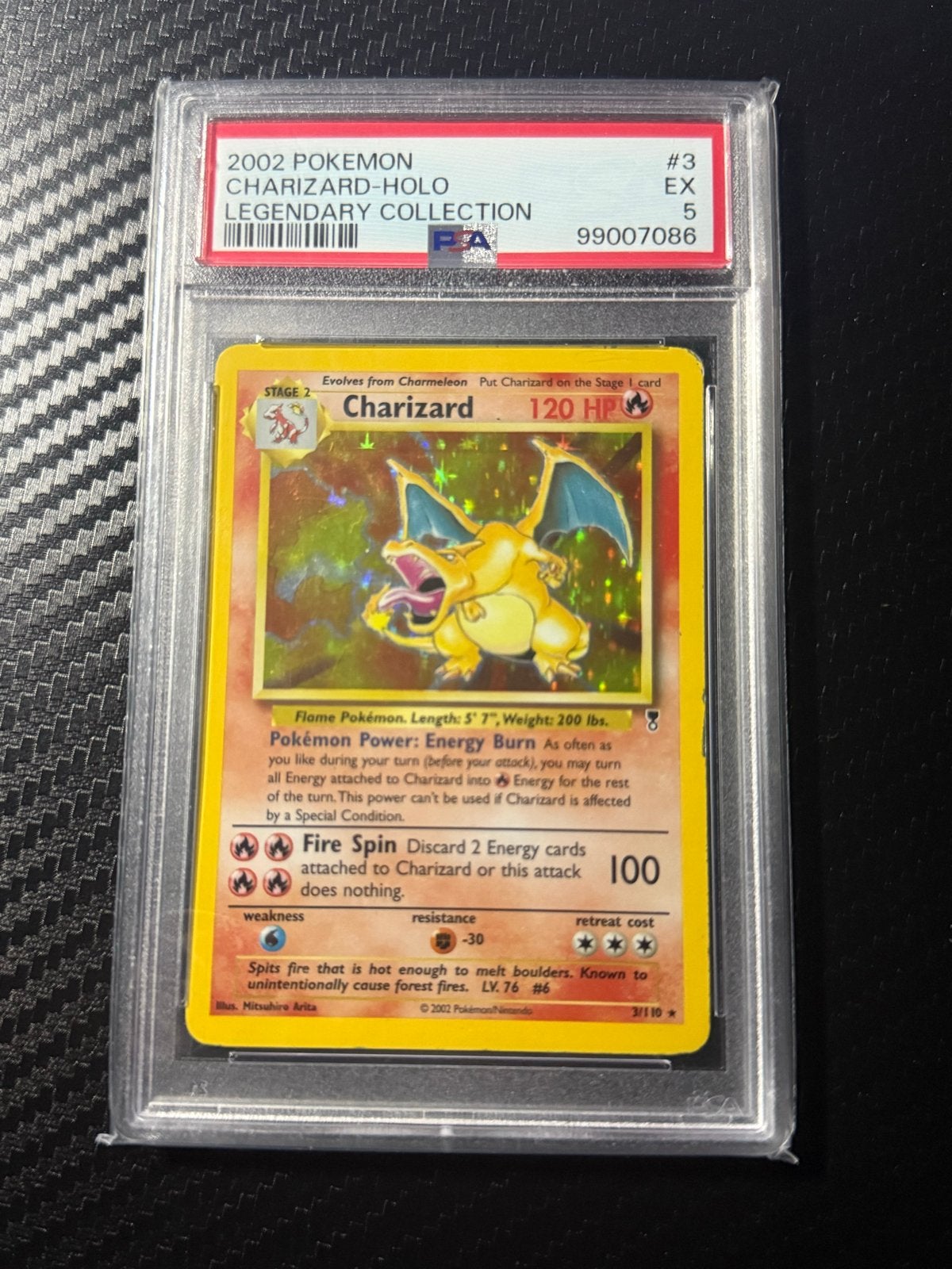2002 Pokémon Charizard-Holo Legendary Collection PSA 5, Ophalen of Verzenden, Gebruikt, Losse kaart, Foil