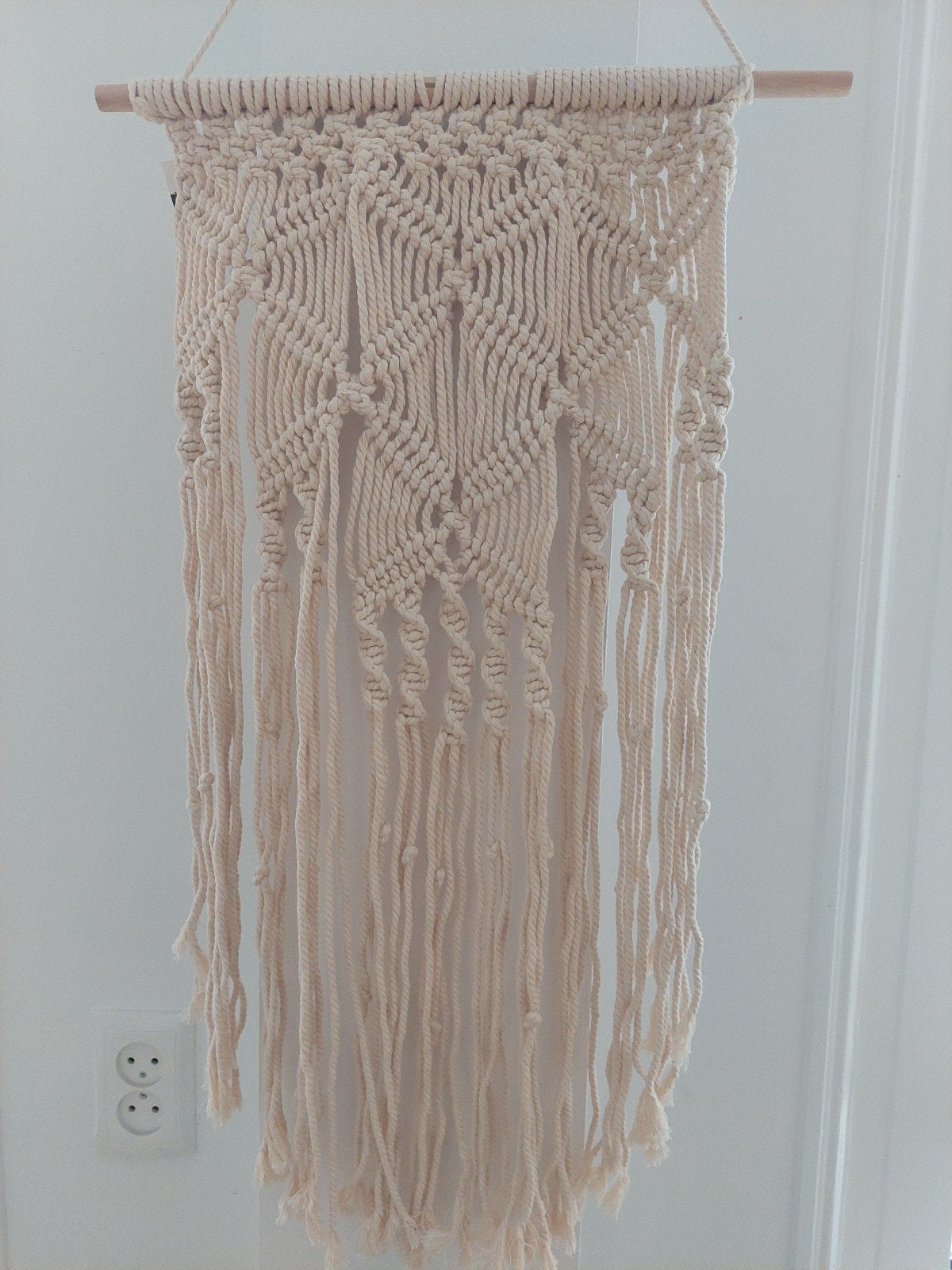 Handgemaakte Macramé Wandhanger - Boho Stijl, Beige, Textiel, Ophalen of Verzenden, Zo goed als nieuw