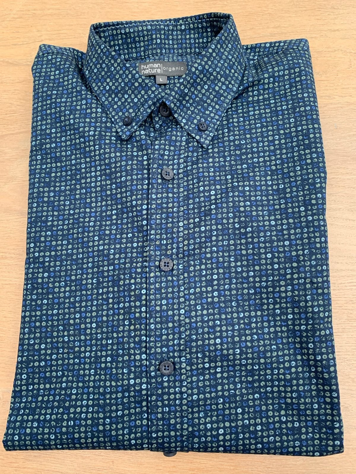 Human Nature Organic Heren overhemd - Maat L, Kleding | Heren, Ophalen of Verzenden, Nieuw, Blauw, Halswijdte 41/42 (L)