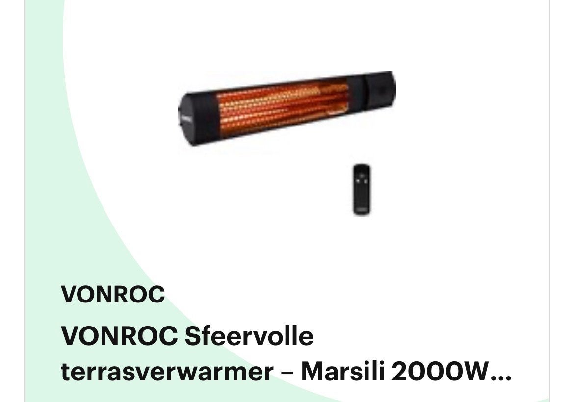 VONROC Sfeervolle terrasverwarmer - Marsili 2000W, Ophalen of Verzenden, Zo goed als nieuw, Elektrisch, Wand