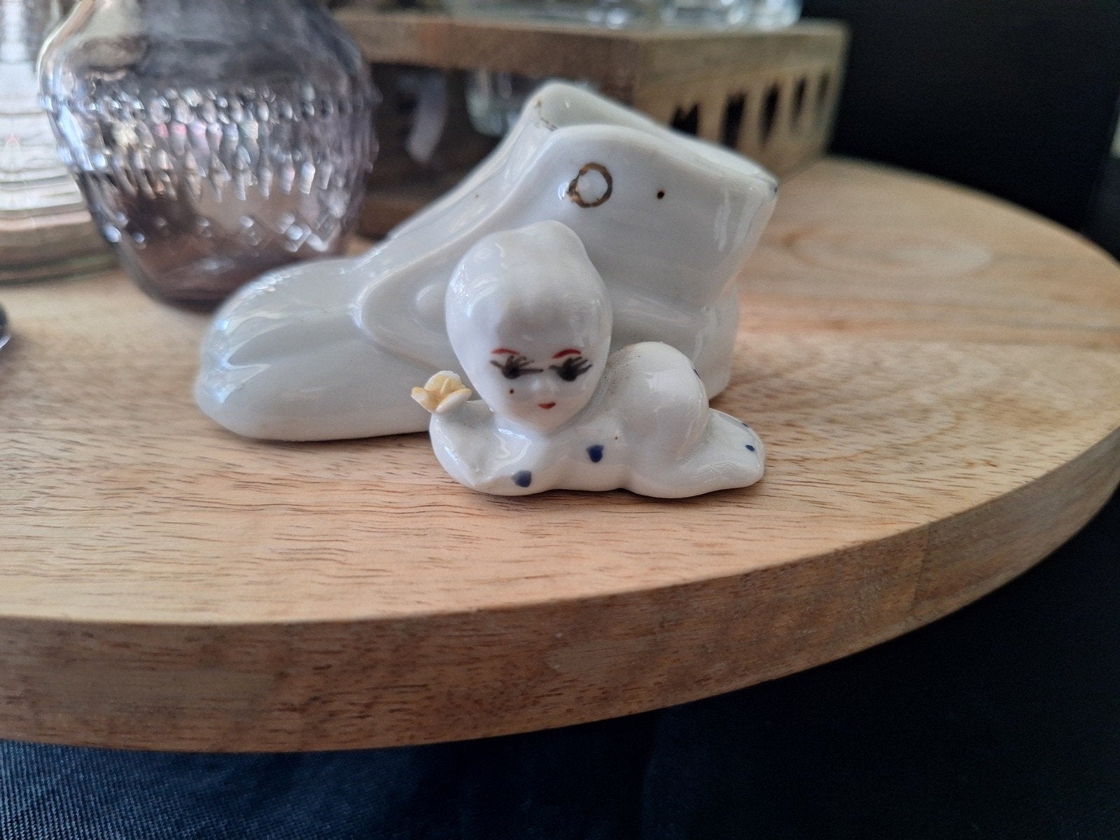 Vintage porseleinen beeldjes: babyschoentje en baby, Verzamelen, Ophalen of Verzenden