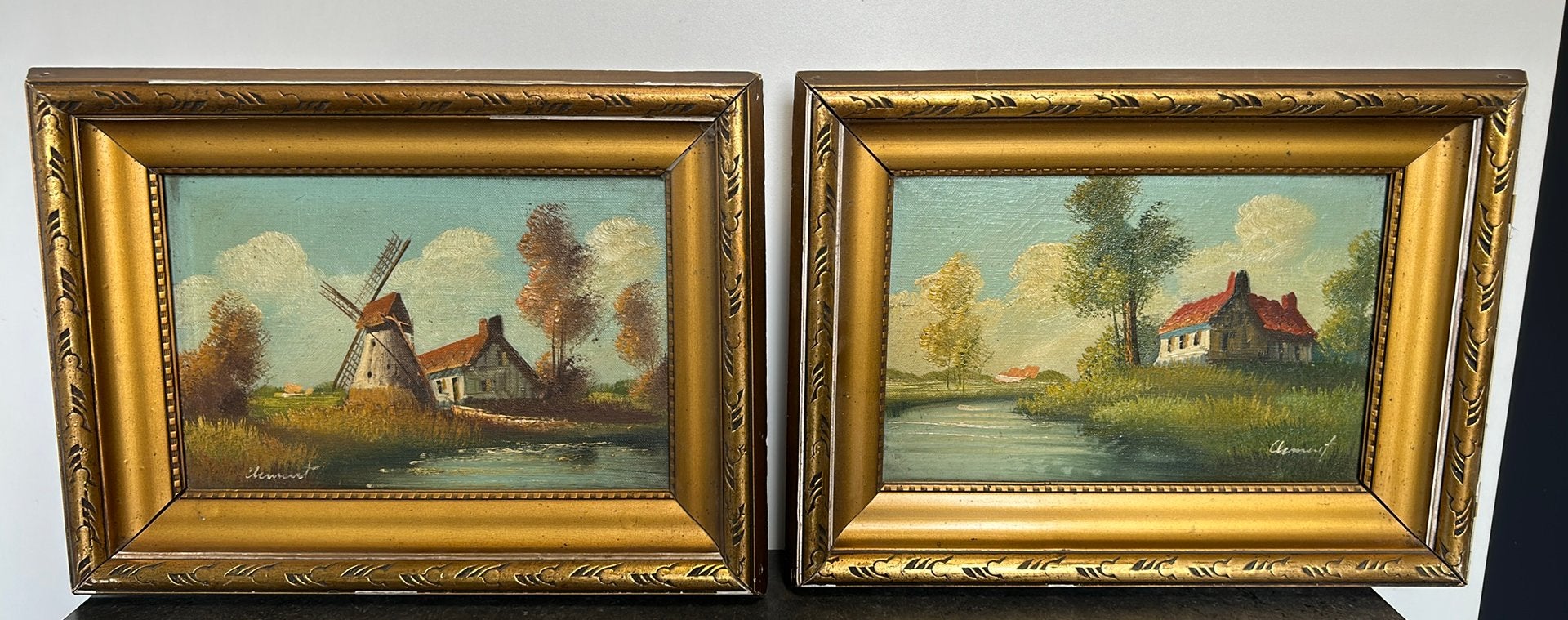 Twee altieke schilderijtjes. Clement. 40 x 30 cm., Doek, Oud hollands, Ophalen of Verzenden, Landschap