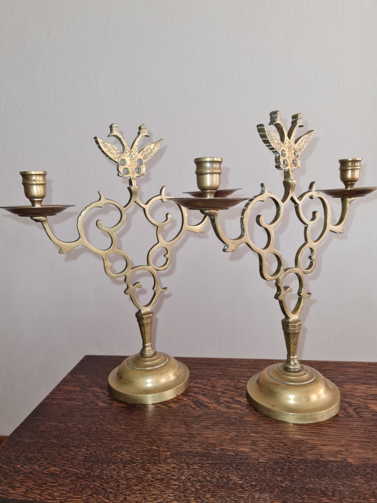 Set (2)  zware massieve messing kandelaars - Vintage, Antiek en Kunst, Ophalen of Verzenden, Koper of Brons