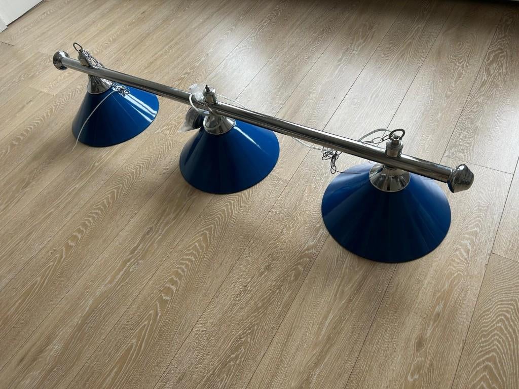Biljartlamp - Blauw, Huis en Inrichting, Lampen | Hanglampen, Ophalen, Gebruikt, Minder dan 50 cm, Metaal