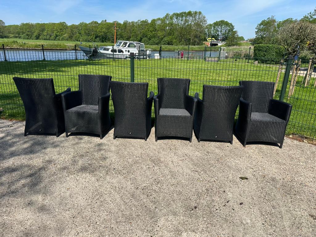 6 luxe Borek wicker tuinstoelen / dining fauteuils, Tuin en Terras, Tuinstoelen, Zo goed als nieuw, Wicker, Ophalen