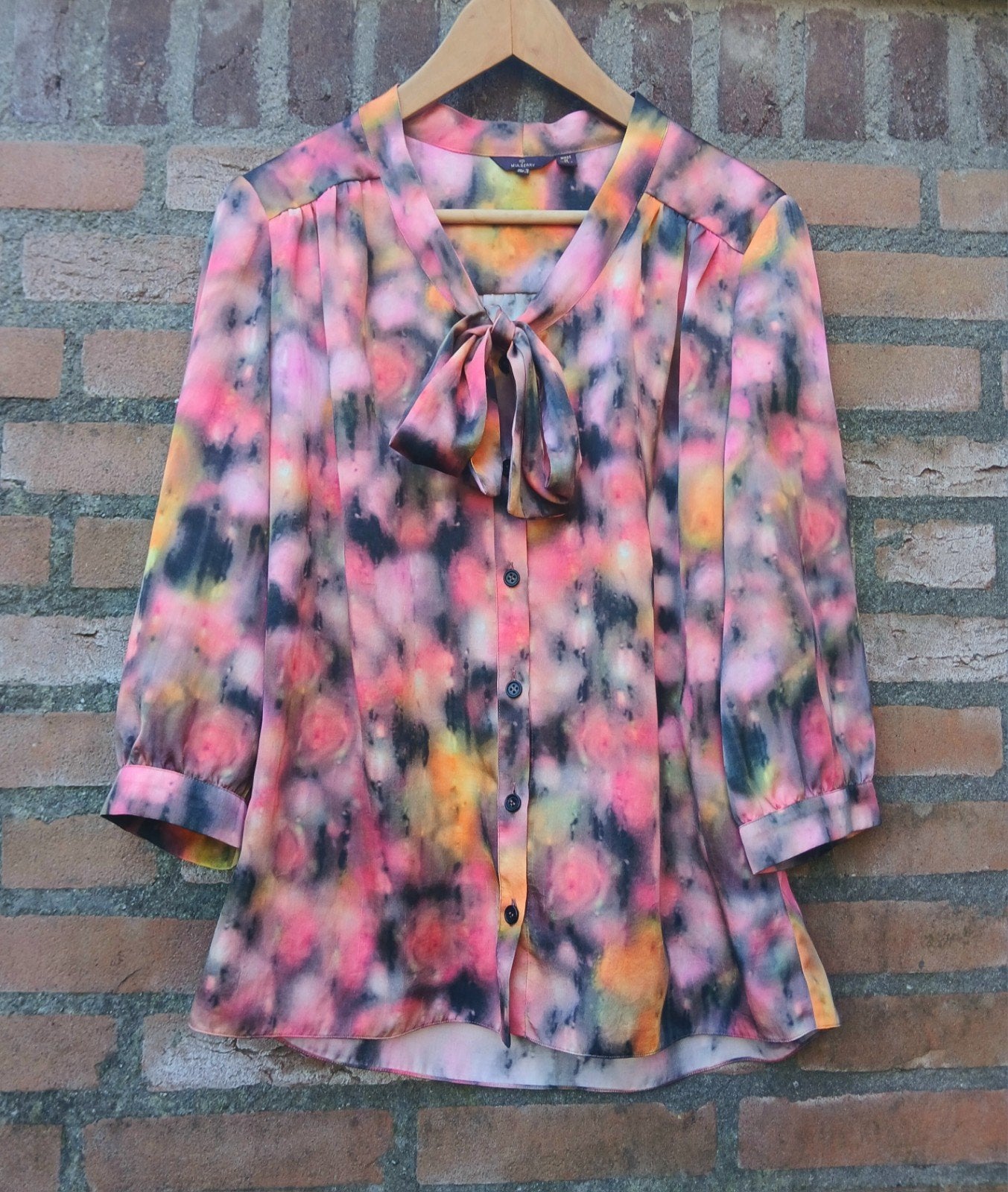 Roze print top met strik detail Mulberry Maat L / 40, Maat 42/44 (L), Mulberry, Nieuw, Ophalen of Verzenden